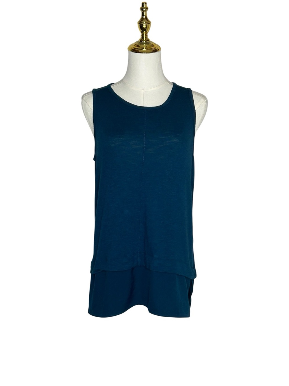 J. Crew Business Casual Dark Teal Double-Layer Flowy Tank Top Sz M Keyhole Back
